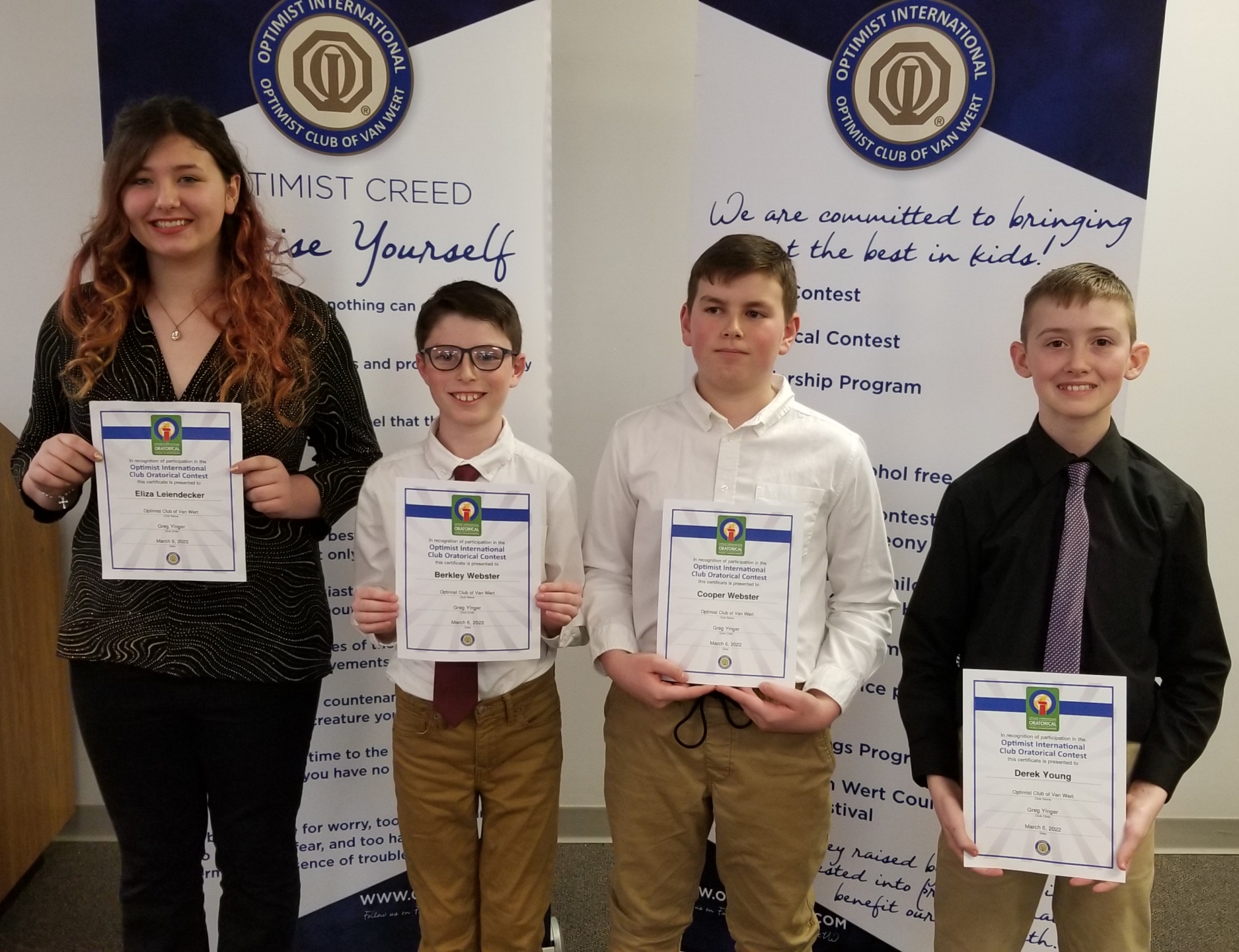 Optimist Club Hosts Oratorical Contest Optimist Club Of Van Wert